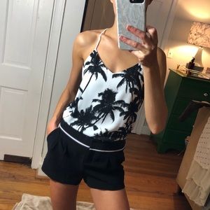 Express Barcelona black white palm cami tank top